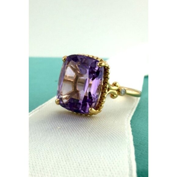 Tiffany & Co. Amethyst & Diamond Cushion Sparkler Ring 18k Rose Gold 💜✨ - Picture 6 of 9